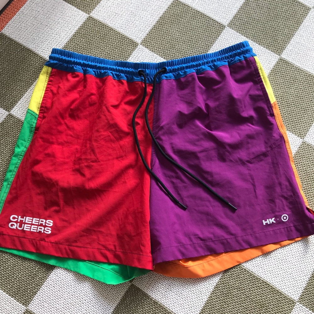 Humankind Colorful Cheers Queers Color Block Swim Shorts Bathing Suit - Picture 2 of 6